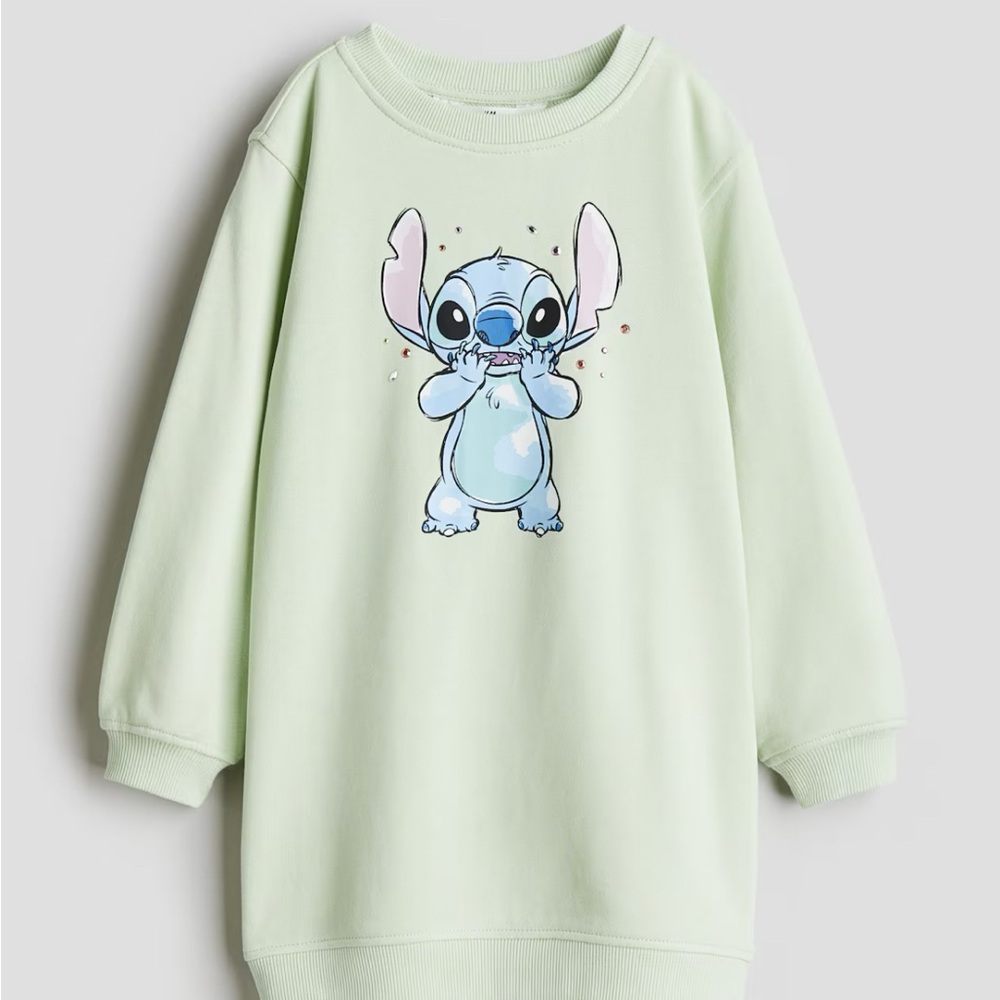 H&M Light Green Sweatshirt with Cartoon Design